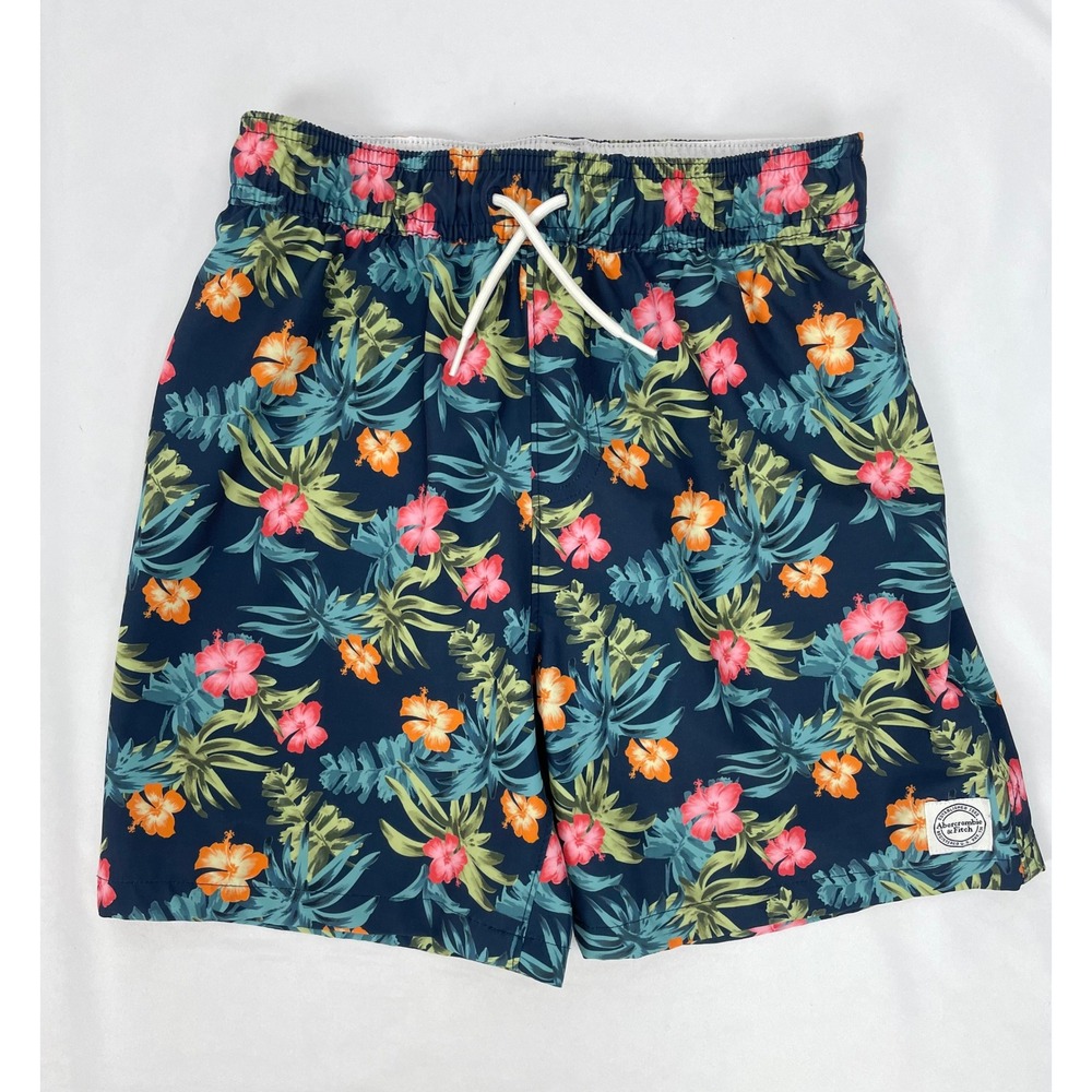 Abercrombie Kids Boy Size 11/12 Blue Floral Swim Shorts Trunks Tropical Pool